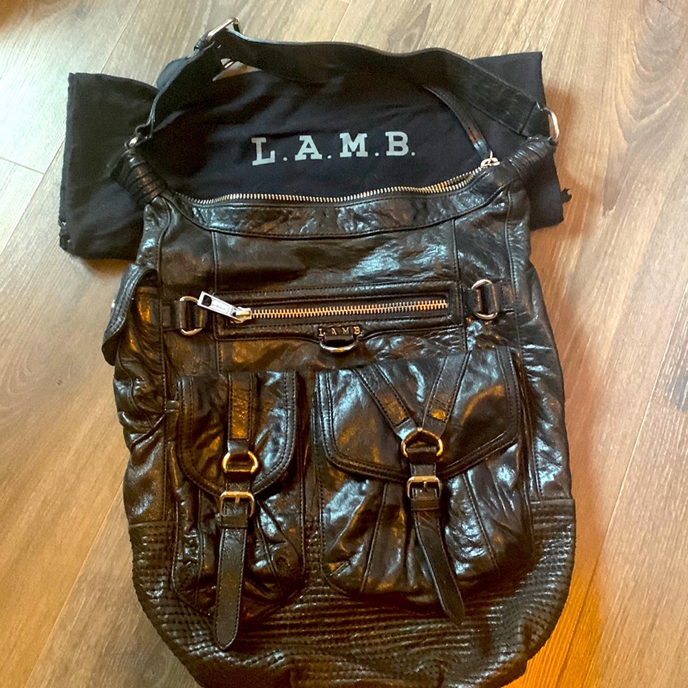 L.A.M.B. Black leather hobo bag